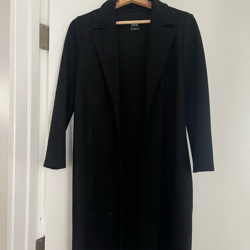 Zara Black Suede Lightweight Coat in Size XS